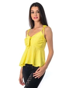 Blusa coquette con moño y tirantes ajustables y bajo volado B06-19 - Amarillo - Ver 2