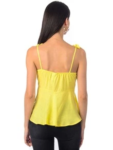 Blusa coquette con moño y tirantes ajustables y bajo volado B06-19 - Amarillo - Ver 3