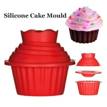 MOLDE SILICON MUFFIN MANTECADA GIGANTE CUPCAKE PASTEL PANQUE MERENGUE CUMPLEAÑOS - Rojo - Ver 1