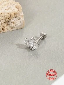 1 chiếc khuyên tai xỏ khuyên hình mắt ngựa bằng bạc Sterling S925 đính đá Zirconia dành cho nữ, món quà trang sức thời trang và đa năng dành cho quý cô - Bạc - Xem 2