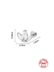 1 chiếc khuyên tai xỏ khuyên hình mắt ngựa bằng bạc Sterling S925 đính đá Zirconia dành cho nữ, món quà trang sức thời trang và đa năng dành cho quý cô - Bạc - Xem 3