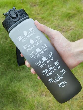 1 件 32 盎司防漏饮用水瓶，带时间标记吸管，确保您全天喝足够的水，适合健身和户外运动爱好者