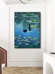 1 bức tranh trang trí hình mèo trên hoa súng sáng tạo, tranh vải sơn dầu chống thấm nước cho phòng khách và phòng ngủ, không khung, áp phích - Nhiều màu - Xem 2