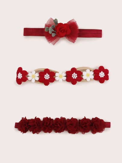 3 piezas de diademas de flores de moño rojo blandas y elásticas para bebés, ideal para el Día de San Valentín