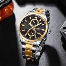 Curren男士石英手錶，多功能計時碼錶和不鏽鋼防水錶帶，適合作為父親禮物 - 黑色 - 查看 6