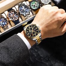 Curren男士石英手錶，多功能計時碼錶和不鏽鋼防水錶帶，適合作為父親禮物 - 黑色 - 查看 7