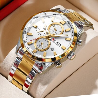  Curren Men's Quartz Watch Stopwatch Waterproof Stainless Steel Strap Wristwatch