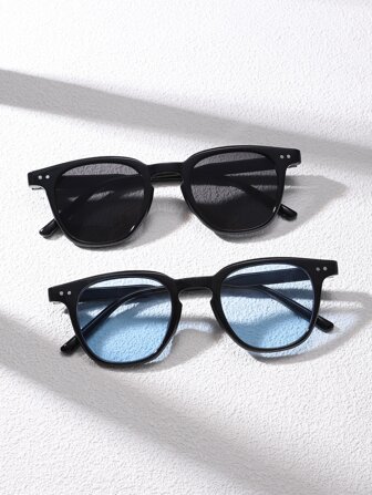 2 pièces Lunettes carrées à la mode pour hommes, convenant pour le port quotidien, les accessoires de plage, les lunettes de soleil au style de rue, et s'assortissant avec les pulls, vestes, sweats à capuche, pantalons et cargo pour l'été, la plage, les voyages et l'extérieur