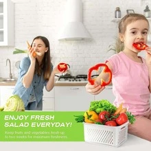 4 Pack Fruit Storage Containers for Fridge - Large Produce Saver Containers with Lid & Colander, Plastic Vegetable Storage Salad Berry Container Lettuce Keeper Refrigerator Organizer Bins -Green/White - trắng - Xem 7