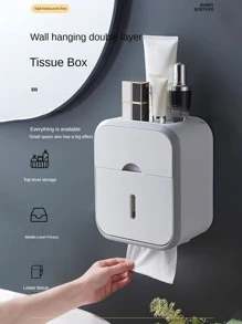 1入綠色牆掛式廁紙架,組合面紙盒,浴室收納置物架,免鑽安裝 - 綠色 - 查看 2