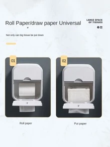 1入綠色牆掛式廁紙架,組合面紙盒,浴室收納置物架,免鑽安裝 - 綠色 - 查看 7