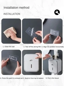 1入綠色牆掛式廁紙架,組合面紙盒,浴室收納置物架,免鑽安裝 - 綠色 - 查看 9