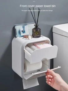 1入綠色牆掛式廁紙架,組合面紙盒,浴室收納置物架,免鑽安裝 - 綠色 - 查看 6