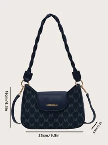 Women's Fashionable Shoulder Bag With Letter Design Flap Cover - Navy Blue - View 5