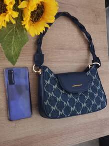 Women's Fashionable Shoulder Bag With Letter Design Flap Cover - Navy Blue - View 3