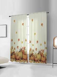 1 Miếng Mùa thu Theo chủ đề Quả bí ngô , Hoa Hướng dương , Trái cây , lá phong , Thực vật & Hình hoa In Cửa sổ Rèm - Đầy màu sắc - Xem 4