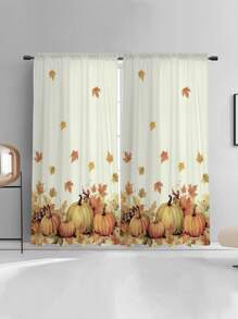 1 Miếng Mùa thu Theo chủ đề Quả bí ngô , Hoa Hướng dương , Trái cây , lá phong , Thực vật & Hình hoa In Cửa sổ Rèm - Đầy màu sắc - Xem 2