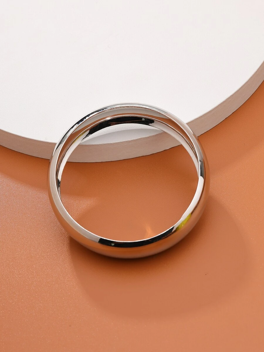 1入組簡約風&優雅打開圓形設計金屬質感手環帶光滑表面適合女士(歐美風格) - 銀色 - 查看 1