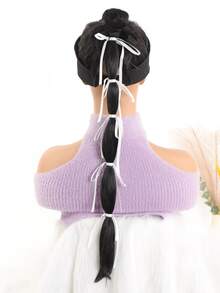 Wig Braid Ballet Style Girly Bowknot Ribbon Tied Foam Bubble Braid Sweet Natural Double Ponytail - Black - View 4