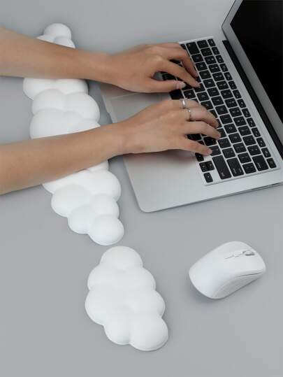 2pcs/set Cloud-shaped Mouse Pad And Keyboard Wrist Rest Support Pad For Women And Men - Non-skid Silicone Bottom, Cloud Pattern Pu Surface