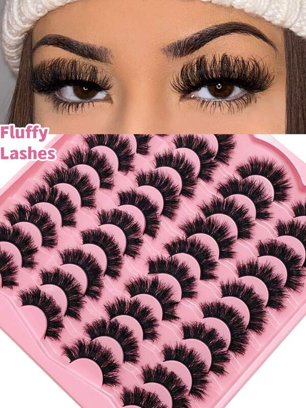 20 pares/paquete de pestañas postizas de visón 8D voluminosas y despeinadas, con aspecto dramático y voluminoso, para un look de ojos foxy y levantado. Tiras de pestañas postizas largas y voluminosas para alargar y dar volumen a la parte exterior de los ojos. Maquillaje de belleza, pestañas postizas.