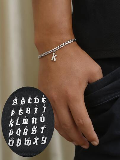1 件男士简约 26 字母系列手链时尚不锈钢百搭配件适合日常装饰