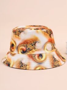 1pc Ladies' Fashionable Graffiti Pattern Bucket Hat, Suitable For Outdoor Activities - Yellow - View 1