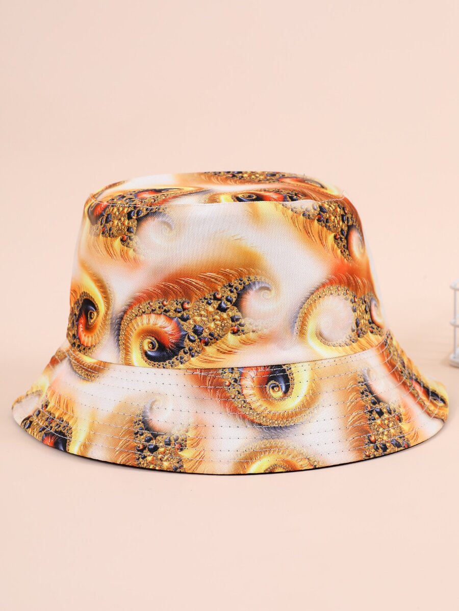 1pc Ladies' Fashionable Graffiti Pattern Bucket Hat, Suitable For Outdoor Activities - Yellow - View 1