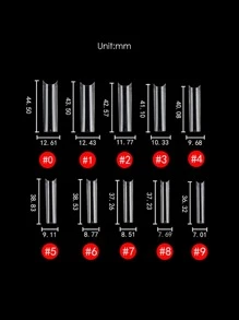 500入組不帶C形彎曲的XXL方形直指假指甲，半覆蓋式自然超長假指甲，壓克力指甲供應 - 無色 - 查看 4