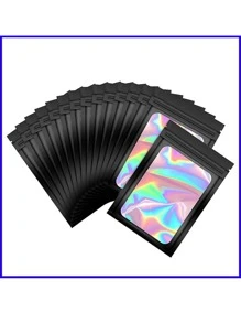 20 件闪亮激光邮寄袋，自封袋，用于彩色珠宝、礼品、糖果包装，黑色、粉色、紫色和白色，返校情人节