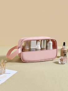 1 Miếng Trong suốt PVC Túi mỹ phẩm Tắm Túi giặt Không thấm nước Túi xách tay Dung lượng lớn Du lịch Có thể mang đi Túi bảo quản - Hồng - Xem 7