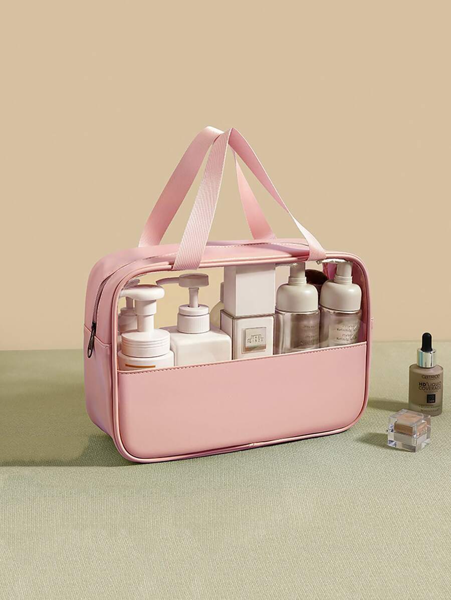 1 Miếng Trong suốt PVC Túi mỹ phẩm Tắm Túi giặt Không thấm nước Túi xách tay Dung lượng lớn Du lịch Có thể mang đi Túi bảo quản - Hồng - Xem 1