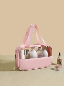 1 Miếng Trong suốt PVC Túi mỹ phẩm Tắm Túi giặt Không thấm nước Túi xách tay Dung lượng lớn Du lịch Có thể mang đi Túi bảo quản - Hồng - Xem 4