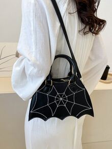 Phong cách Gô-tích Khâu Không đối xứng Mô hình mạng nhện Túi đeo chéo Đối với phụ nữ - màu đen - Xem 9
