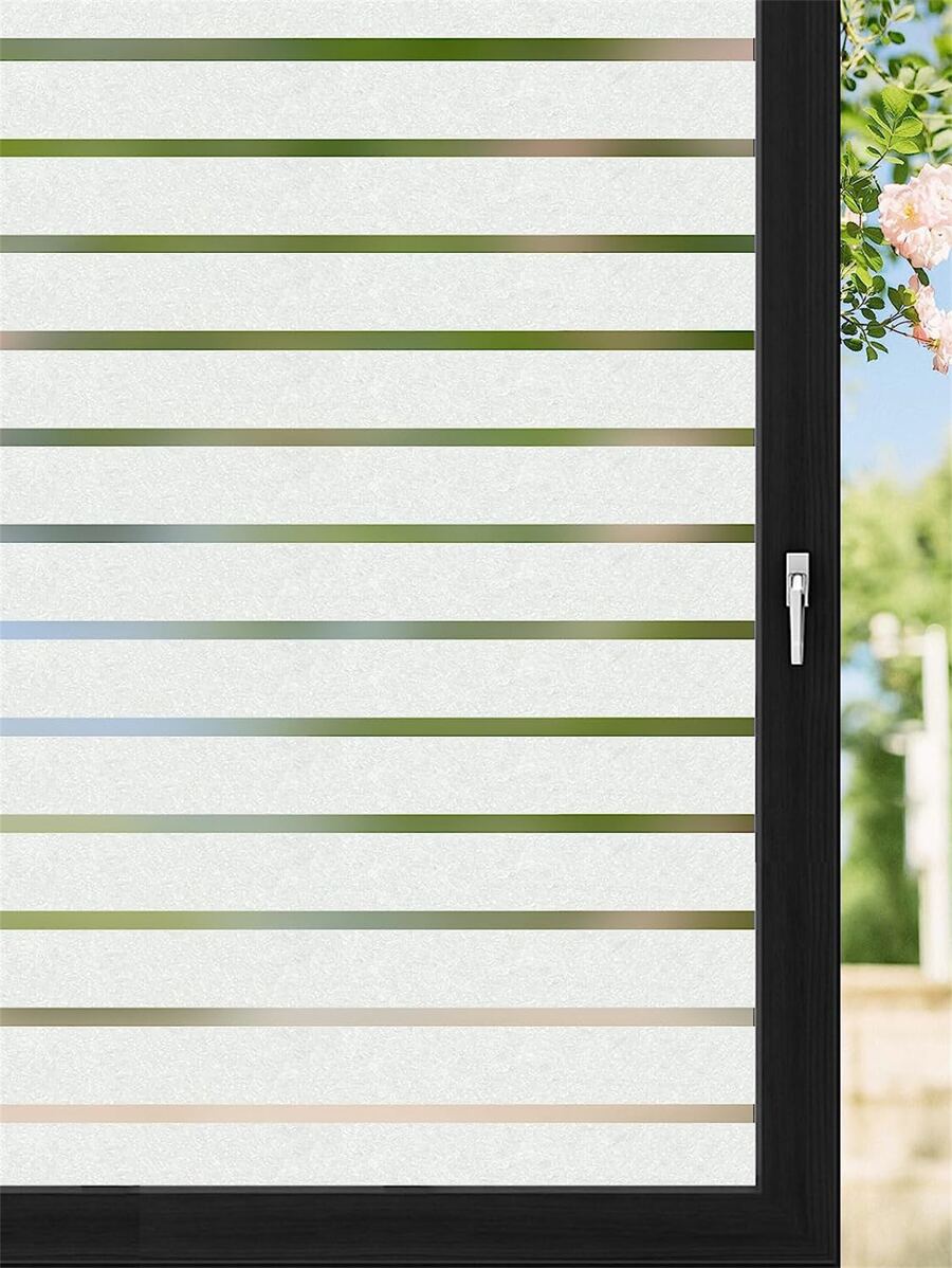 1 Roll Frosted Pvc Decorative Window Film, Matte Stripe Pattern Semi-transparent Insulation Explosion-proof Window Stickers - Multicolor - View 1