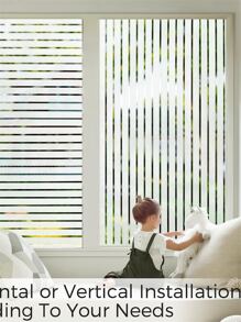 1 Roll Frosted Pvc Decorative Window Film, Matte Stripe Pattern Semi-transparent Insulation Explosion-proof Window Stickers - Multicolor - View 6