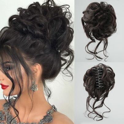 Tóc búi xoăn xù tổng hợp Chignon tóc nối Scrunchy giả tóc giả màu nâu đen có đuôi cho phụ nữ