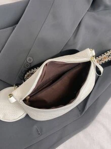 White Fashionable Pu Bum Bag With Letter Print And Coin Purse - White - View 7