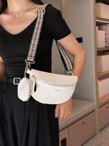 White Fashionable Pu Bum Bag With Letter Print And Coin Purse - White - View 3