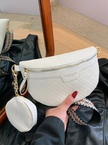 White Fashionable Pu Bum Bag With Letter Print And Coin Purse - White - View 5