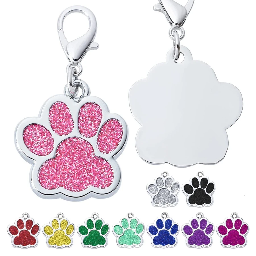 1入組金屬質感狗狗爪形狀寵物裝飾吊墜合適的適用於各種各樣寵物項圈和鑰匙圈配件 - 粉色 - 查看 1