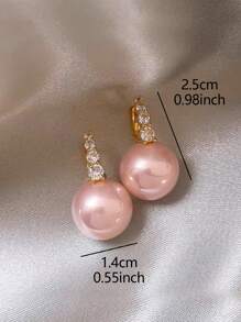 1 Pair Elegant & Exquisite Pink Faux Pearl Hollow Out And Inlaid Rhinestone Female Hoop Earrings - Multicolor - View 6
