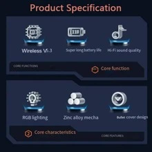 1 件银色无线游戏耳机，带 RGB 灯、充电盒、锌合金机甲风格设计、钛膜双动圈、ANC 和 ENC 降噪、立体声、低延迟、TWS 无线音乐耳机、运动耳机、IPX6 防水 - 銀色 - 查看 9