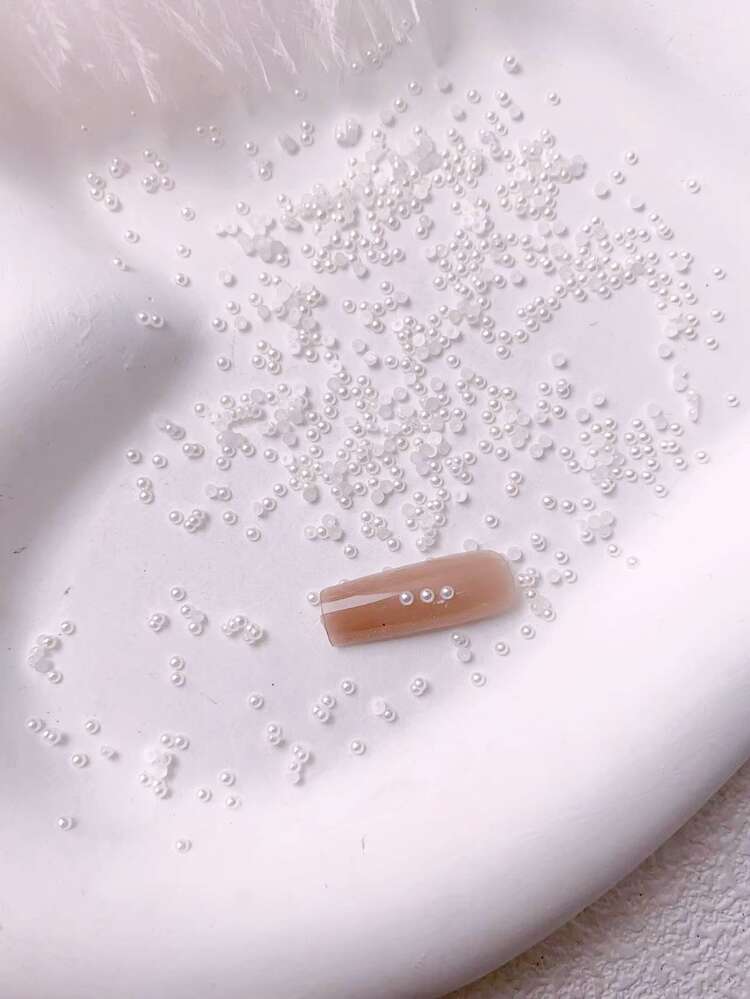 1 Bag Of Beige Semi-Circular Mini Size Nails Charms1.5Mm Faux Pearl Art Decoration Diy Decoration Faux Pearl Japanese Popular Size Multi-Color Mixed Nails Supplies Nail Art Nail Gems
