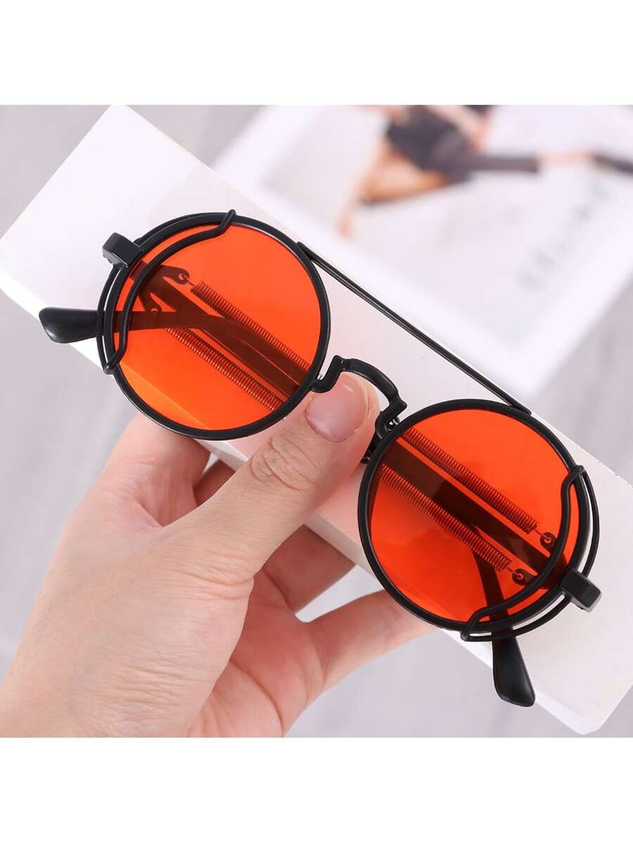 1 件装朋克蒸汽朋克时尚眼镜双弹簧镜腿时尚眼镜潮流圆形时尚眼镜男士哥特式防护眼镜 - 紅色 - 查看 1