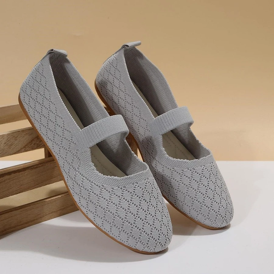 Women's Knitted Honeycomb Breathable Flat - 灰色 - 查看 1