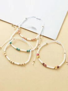 4 cái/bộ Phong cách Bohemian Của phụ nữ Có thể điều chỉnh Dệt Vòng tay Với Tự nhiên Hạt đá , Không giới tính Thiết kế , Lý tưởng Như Đồ trang sức Món quà Đối với Cổ tay Hoặc Mắt cá chân - Nhiều màu - Xem 6