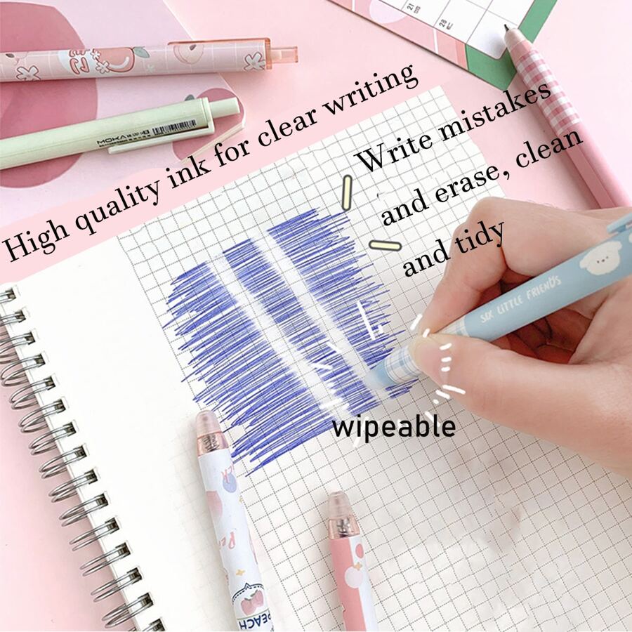 3pcs Random Blue Clicker Erasable Pens SHEIN