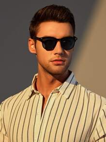 1 件男士经典黑色几何方形装饰时尚眼镜，适合夏季户外活动休闲太阳镜配饰沙滩配饰眼镜太阳镜，适合夏季海滩度假、户外、旅行 - 灰色 - 查看 1