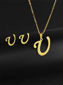 3 Stücke Campus Stil Damen Halskette Ohrringe 26 Schmuck Set Geeignet für Geschenk Party Verwenden